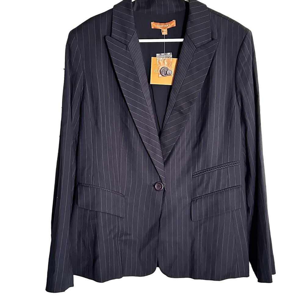 Ellen Tracy Pin Stripe Blazer 18 NWT Blue Jacket Academia Office Career Prep